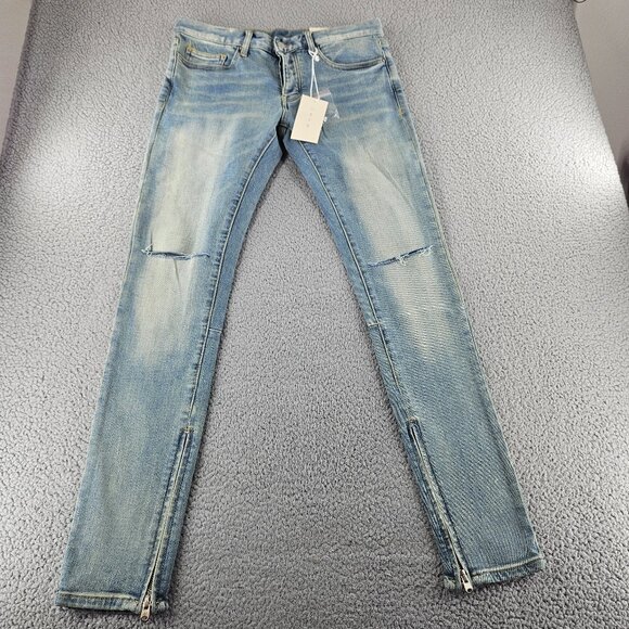 mnml Jeans Mens 31 Blue M6 Stretch Denim Distressed Zipper Ankle Slim Fit - Picture 1 of 16